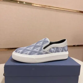 Blue White Slip-On Geometric-Print Fabric Upper Sneakers