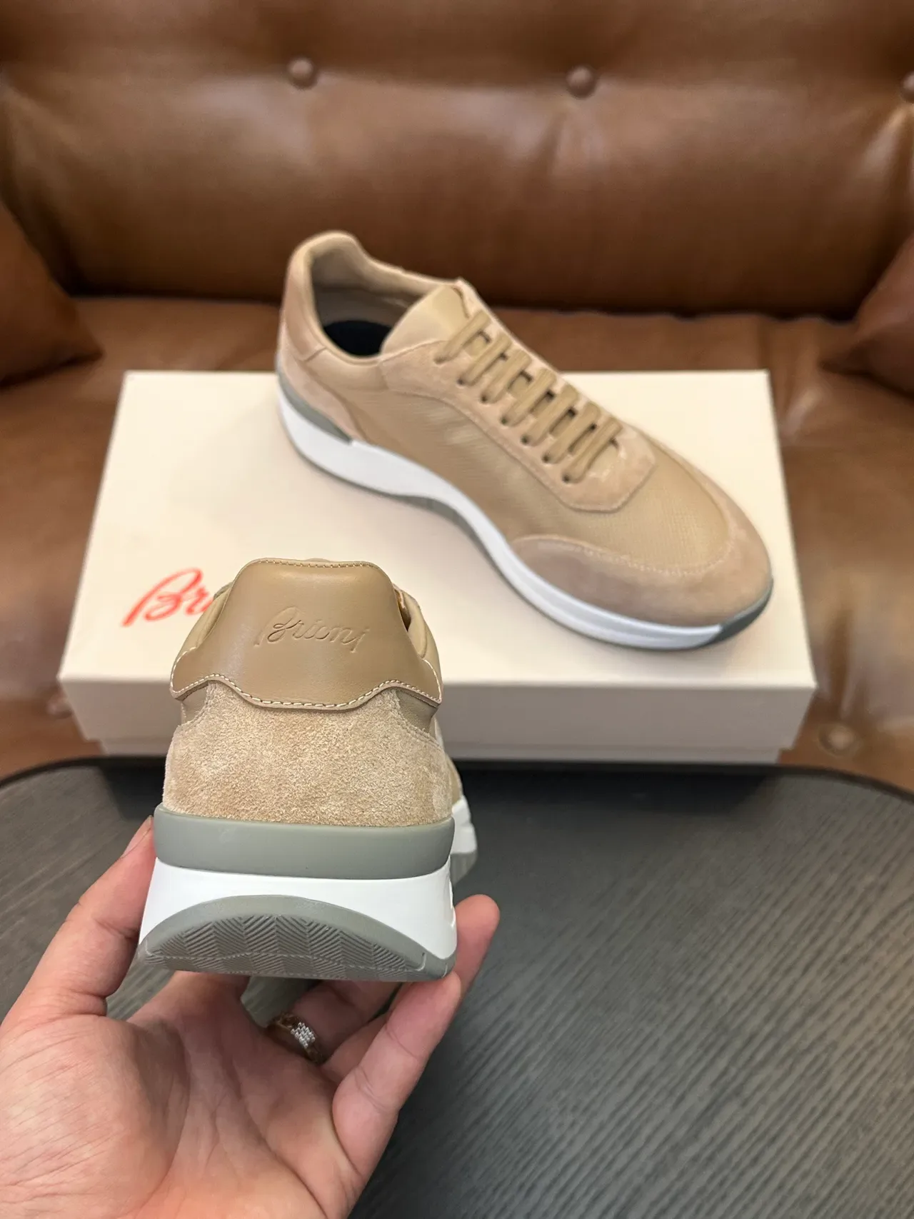 Brioni Beige Perforated Suede Lifestyle Sneaker 8