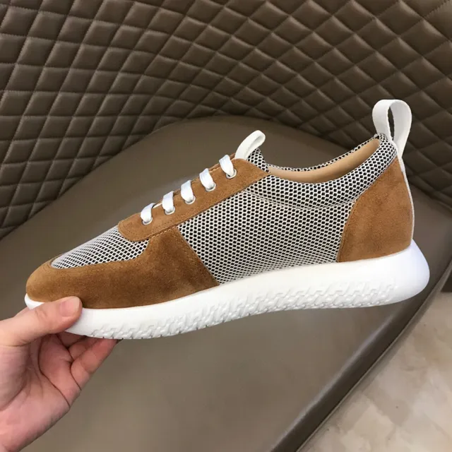 Brown and White Mesh-Suede Panel Low-Top Lace-Up Sneaker 2