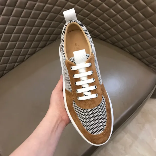 Brown and White Mesh-Suede Panel Low-Top Lace-Up Sneaker 4