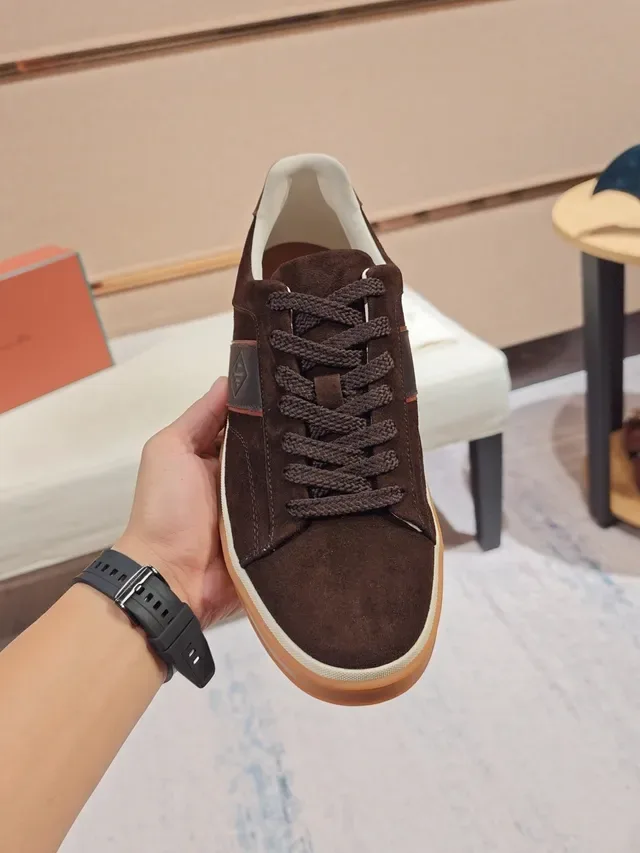 Brown Beige Suede Upper Contrast Side Panel Sneakers 5