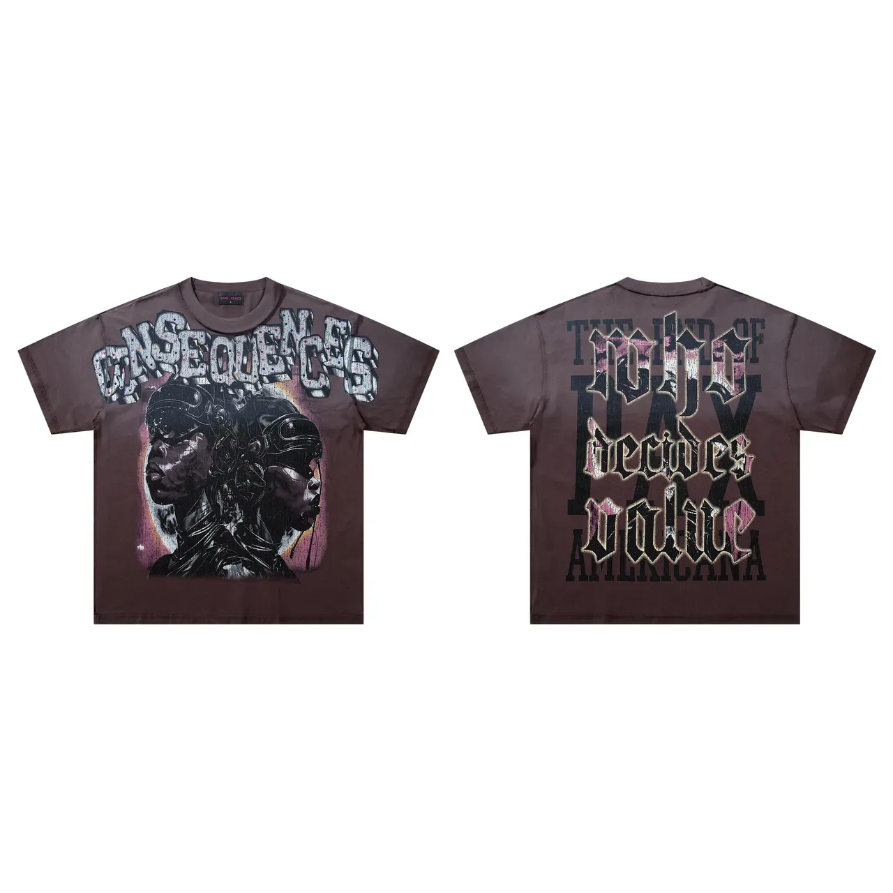 Brown Oversized Double-Sided Graphic Print T-Shirt 3