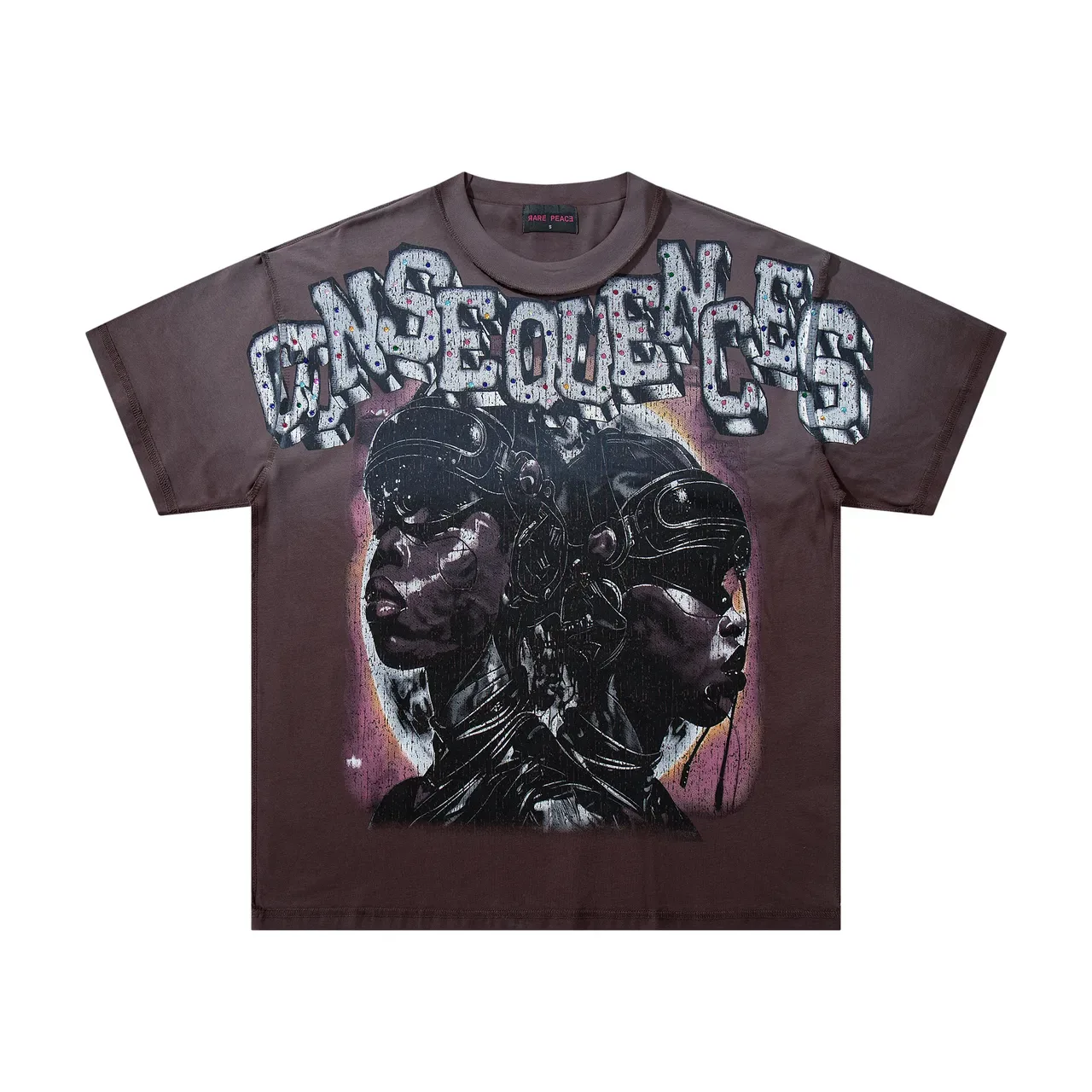 Brown Oversized Double-Sided Graphic Print T-Shirt 4