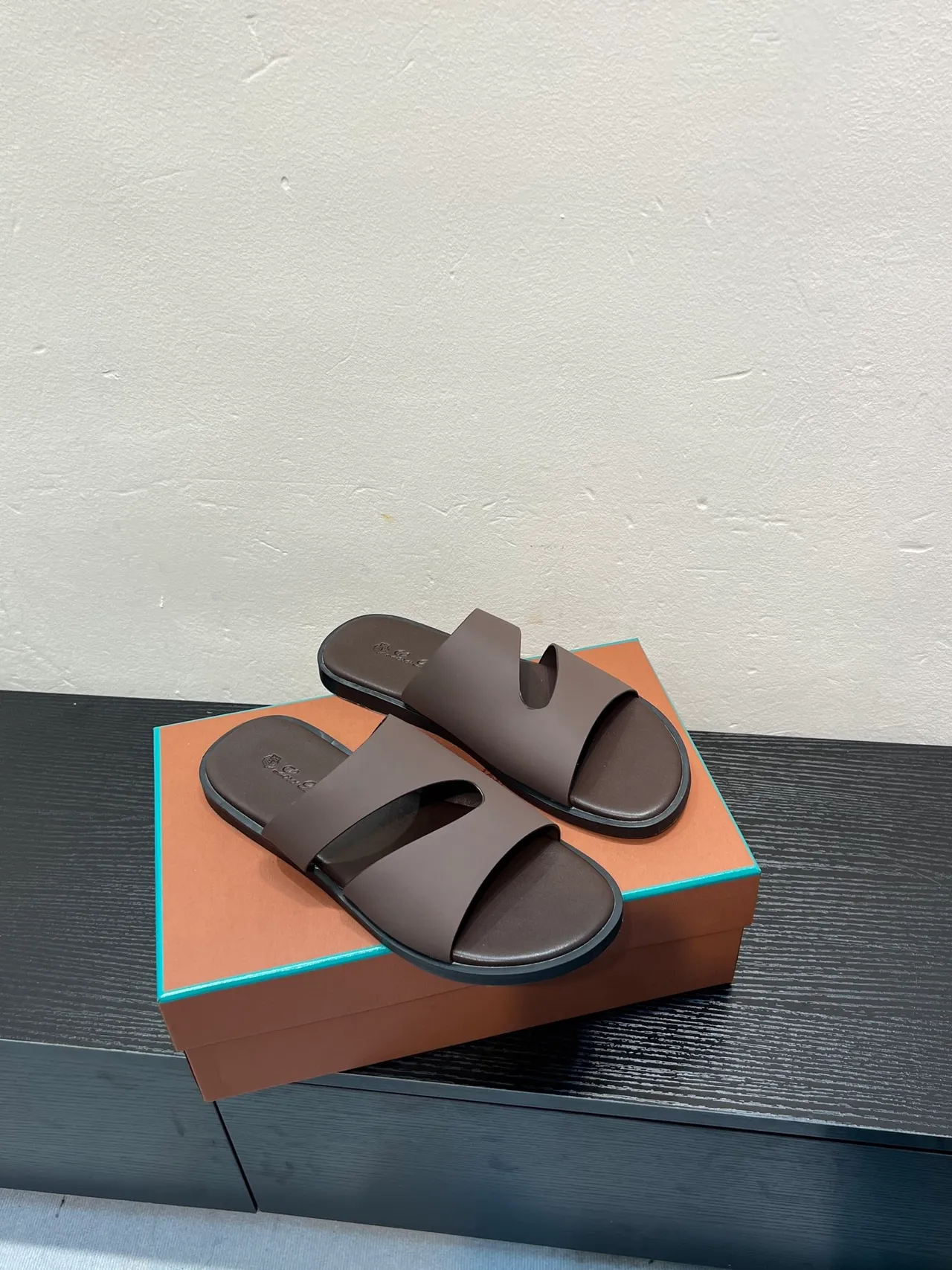 Brown Two-Strap Slide Slipper 5