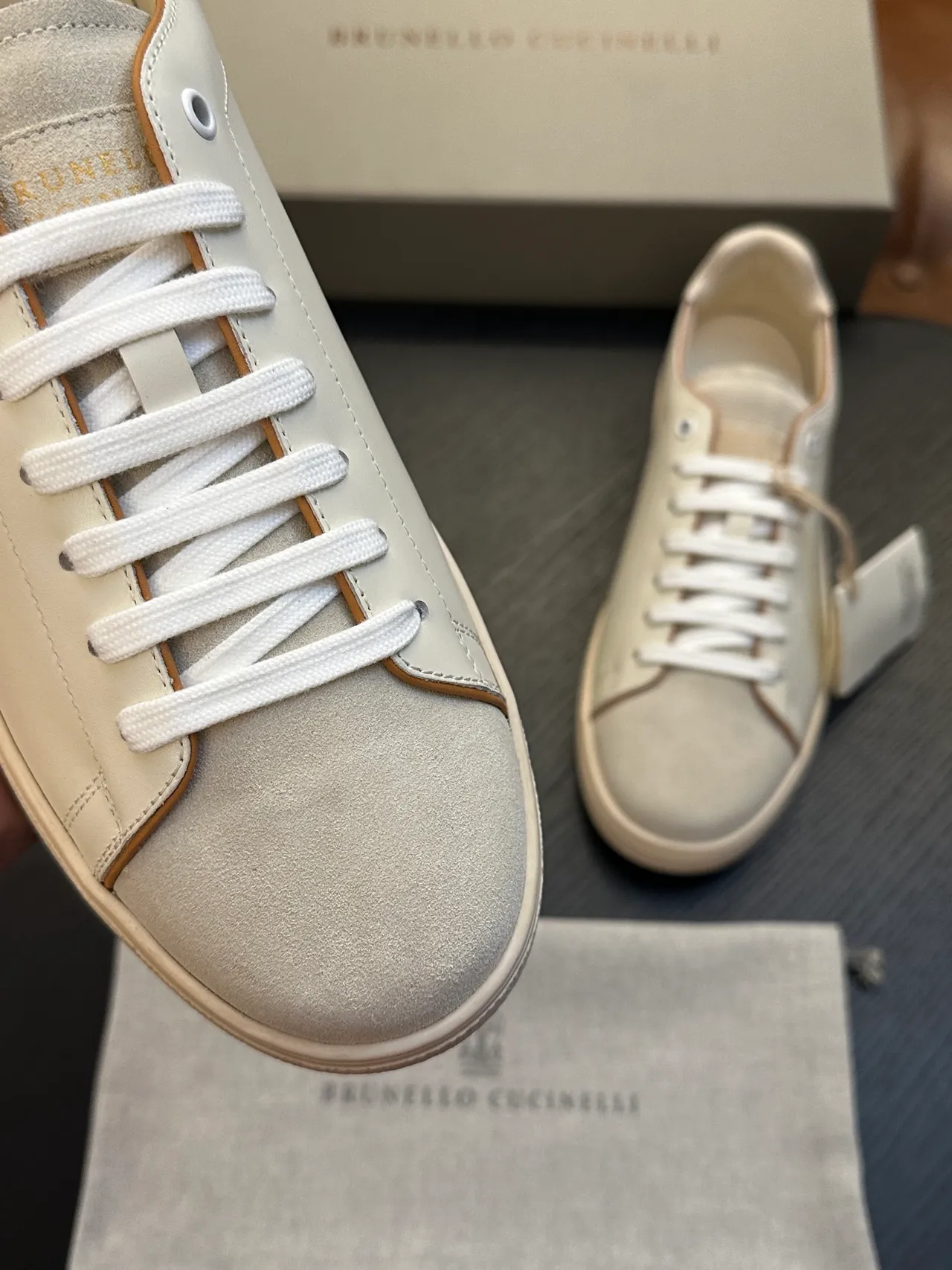 Brunello Cucinelli Off-White Leather-Suede Low-Top Casual Shoes 6