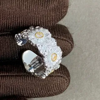 Buccellati 银金花卉图案 三维雏菊 戒指
