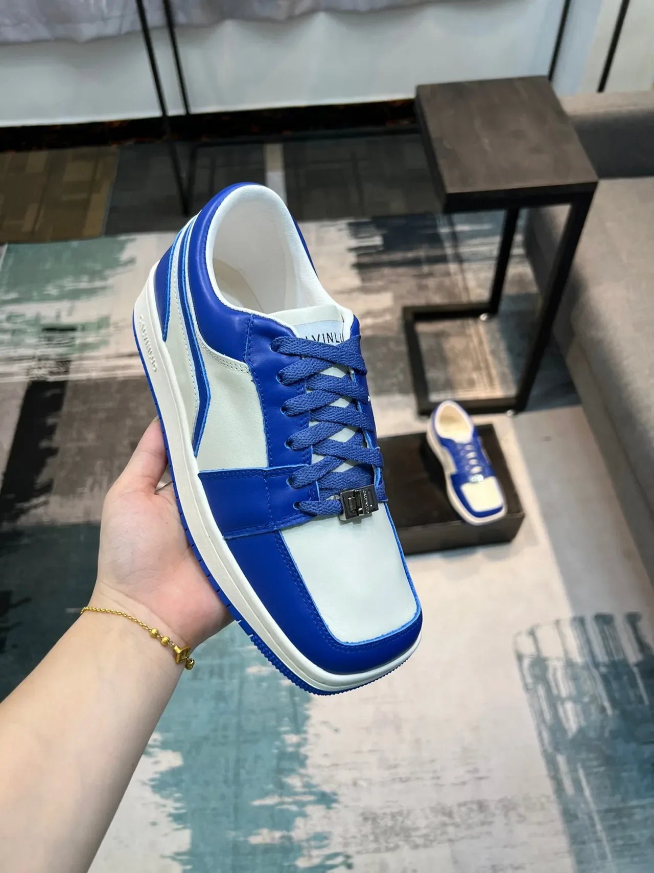 Calvin Luo Panelled Blue and White Lifestyle Sneaker 6