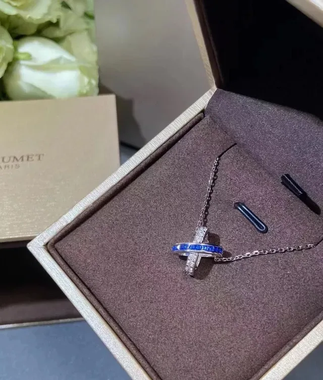 CHAUMET Liens Interlocking X Sapphire and Diamond Pendant Necklace 5
