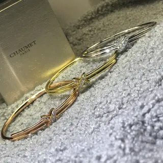 CHAUMET Liens X Motif Pavé أساور الماس بالذهب ثلاثي الألوان