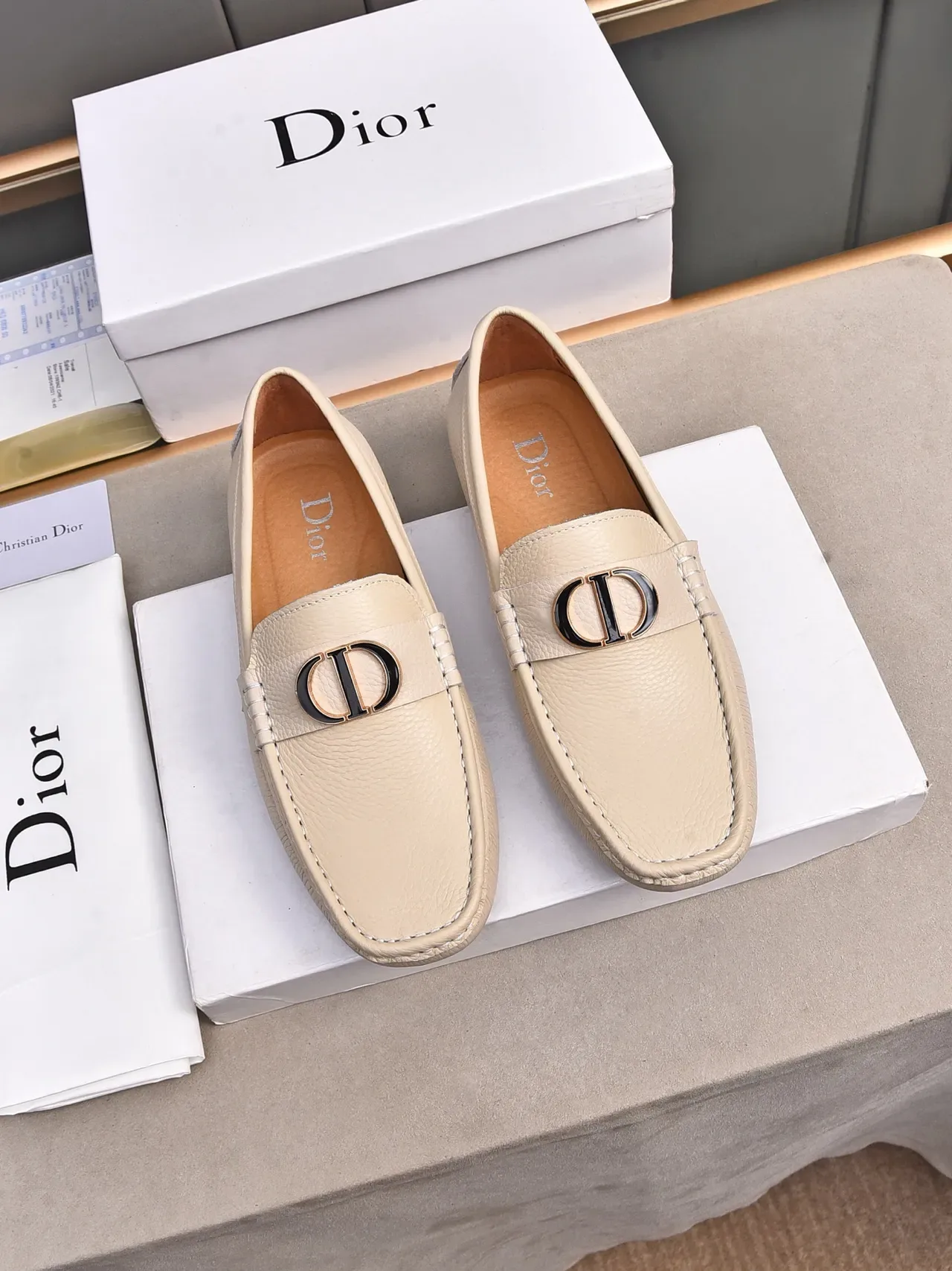 Cream Pebbled Leather Metal Bit Loafer 2