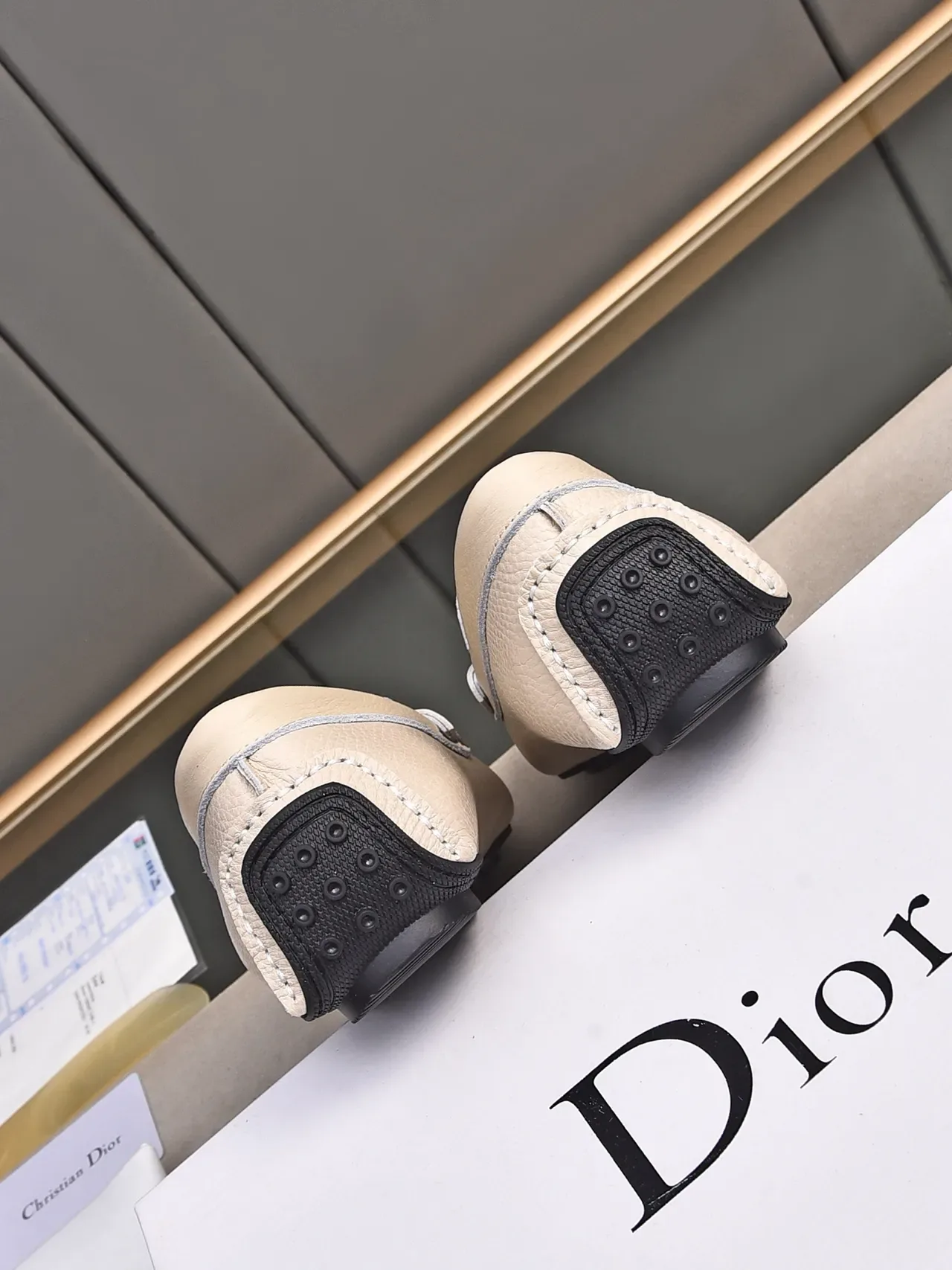 Cream Pebbled Leather Metal Bit Loafer 3