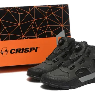 CRISPI Black Gray BOA Dial Lacing Mesh-Synthetic Hybrid Upper Hiking Boots