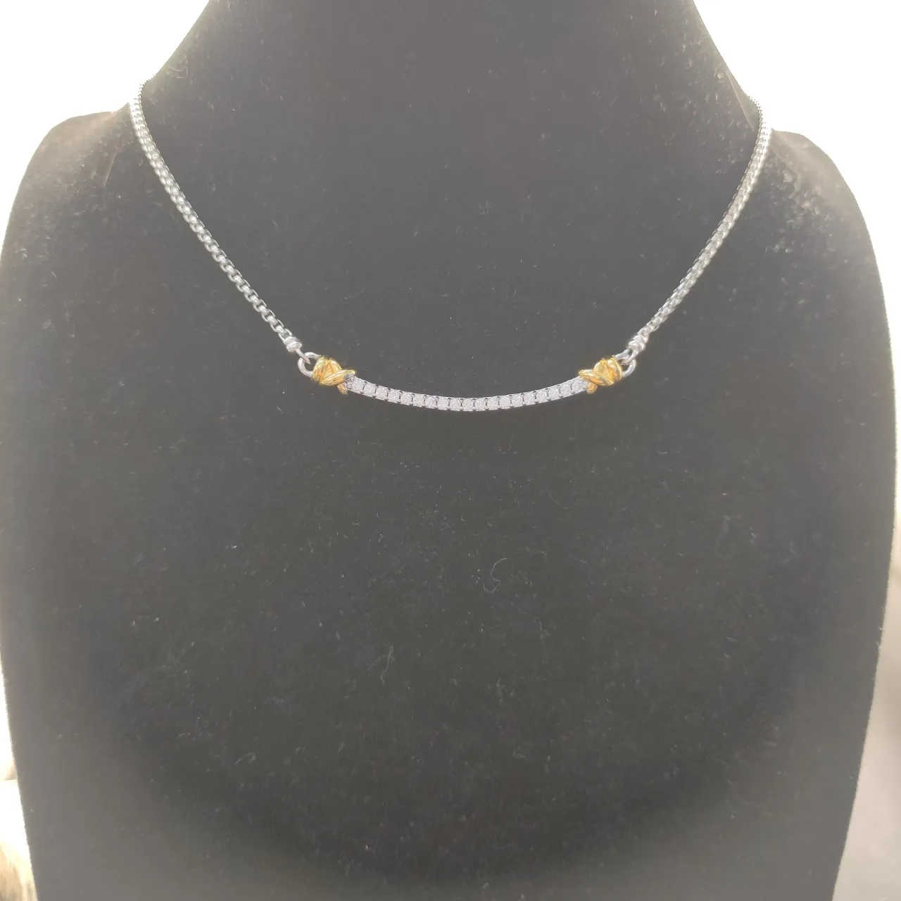 David Yurman Albion Bar Silver Gold Pavé-Set Pendant Two-Tone Necklace 8