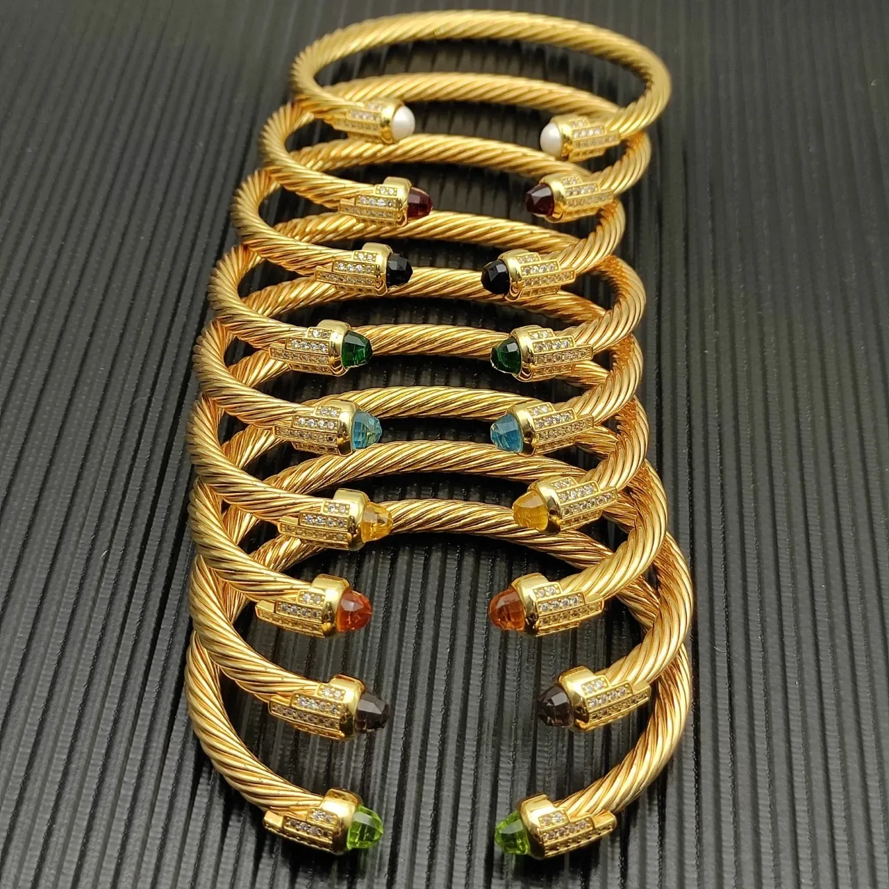 David Yurman Cable Classic Gold Red Twisted Faceted Stone Terminals Bracelet 2