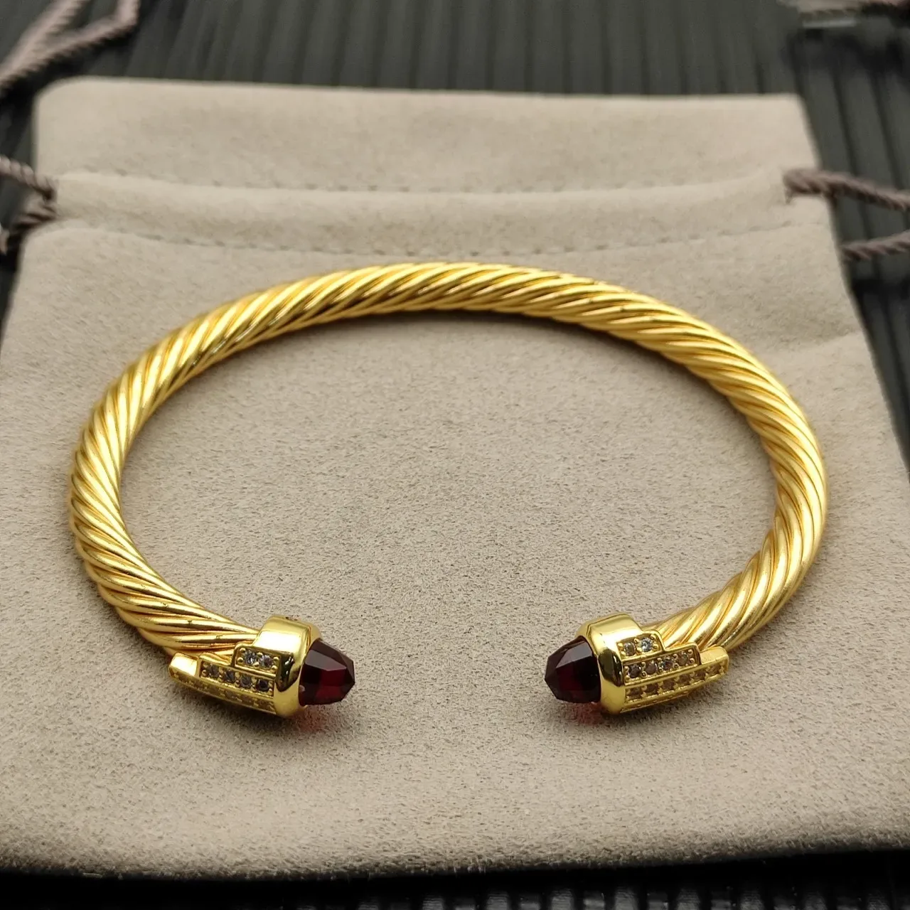 David Yurman Cable Classic Gold Red Twisted Faceted Stone Terminals Bracelet 8