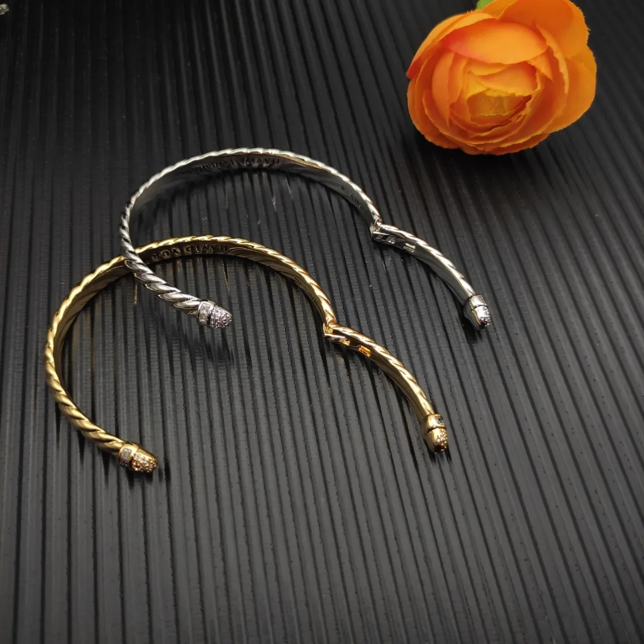 David Yurman Cable Classic Twisted Gold Diamond-Tipped Bracelet 3