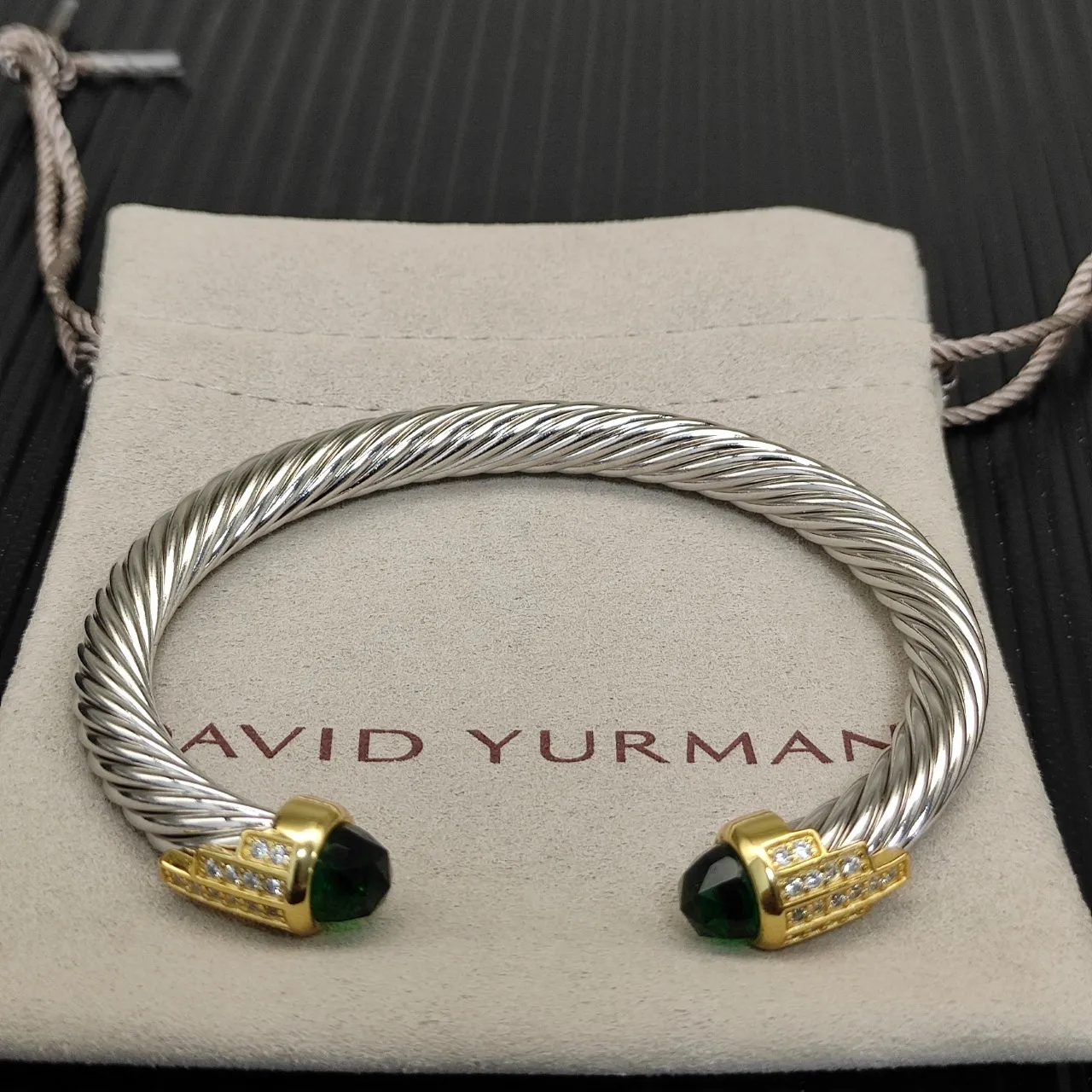 David Yurman Cable Classics Bracelet Métal Double Couleur Argent Doré Torsadé 7