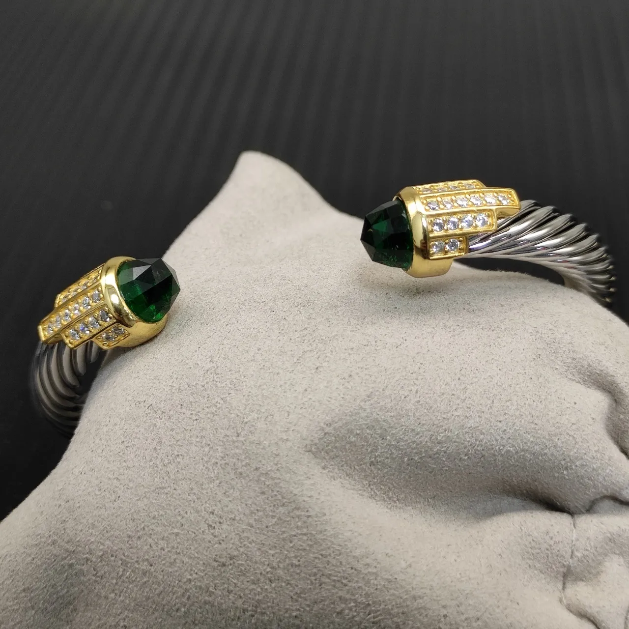 David Yurman Cable Classics Bracelet Métal Double Couleur Argent Doré Torsadé 8