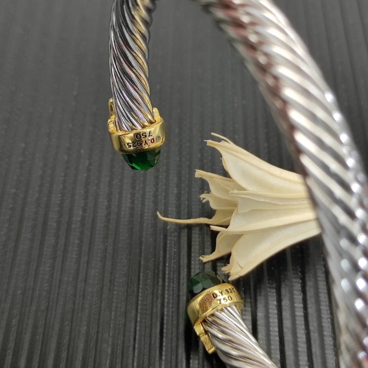 David Yurman Cable Classics Bracelet Métal Double Couleur Argent Doré Torsadé 9