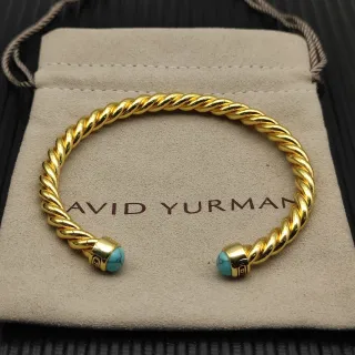 David Yurman Cable Classics ملتوي Gold-Tone و Turquoise Cuff Bracelet