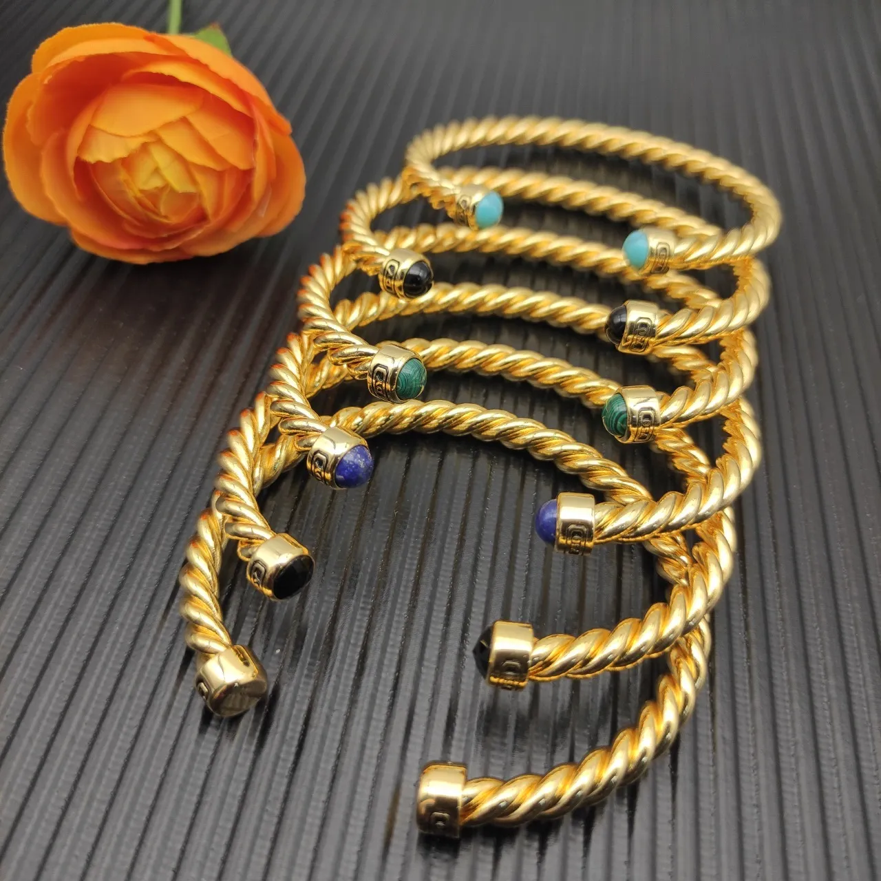 David Yurman Cable Classics Twisted Gold-Tone and Turquoise Cuff Bracelet 3