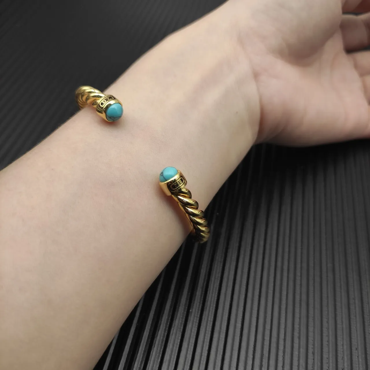 David Yurman Cable Classics Twisted Gold-Tone and Turquoise Cuff Bracelet 5