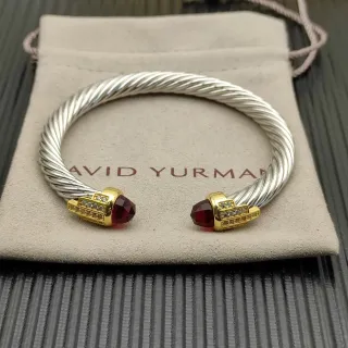 David Yurman Cable Classics Twisted Pulsera de Plata y Oro Granate