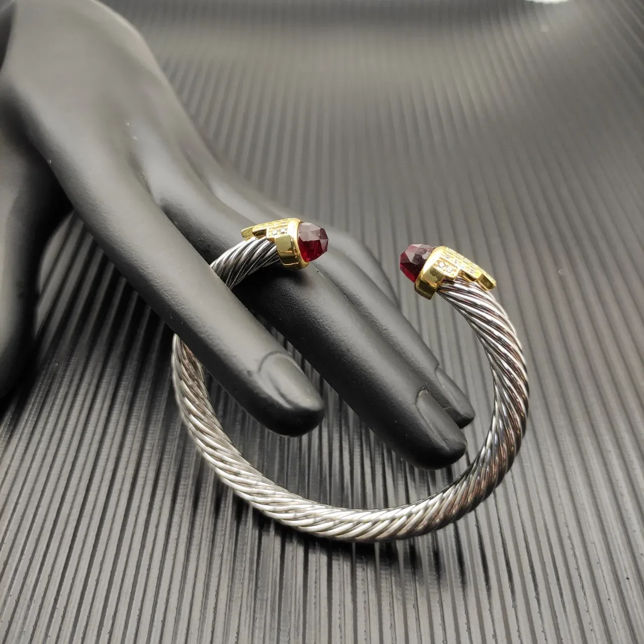 David Yurman Cable Classics Twisted Silver and Gold Garnet Bracelet 3
