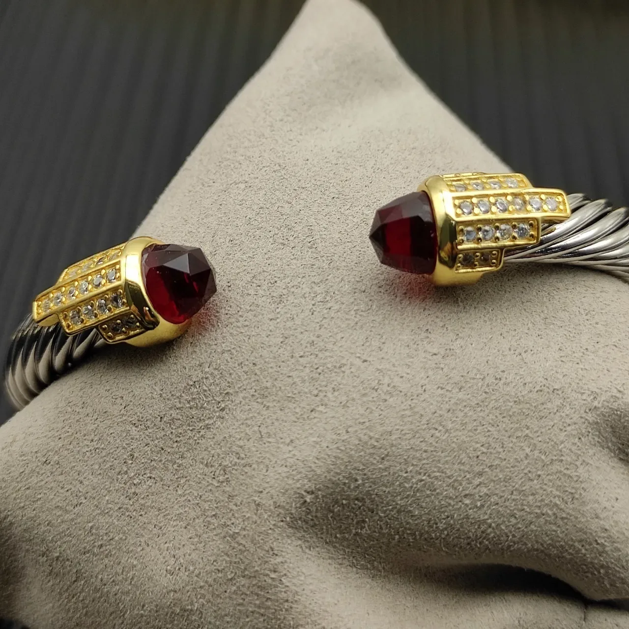 David Yurman Cable Classics Twisted Silver and Gold Garnet Bracelet 5