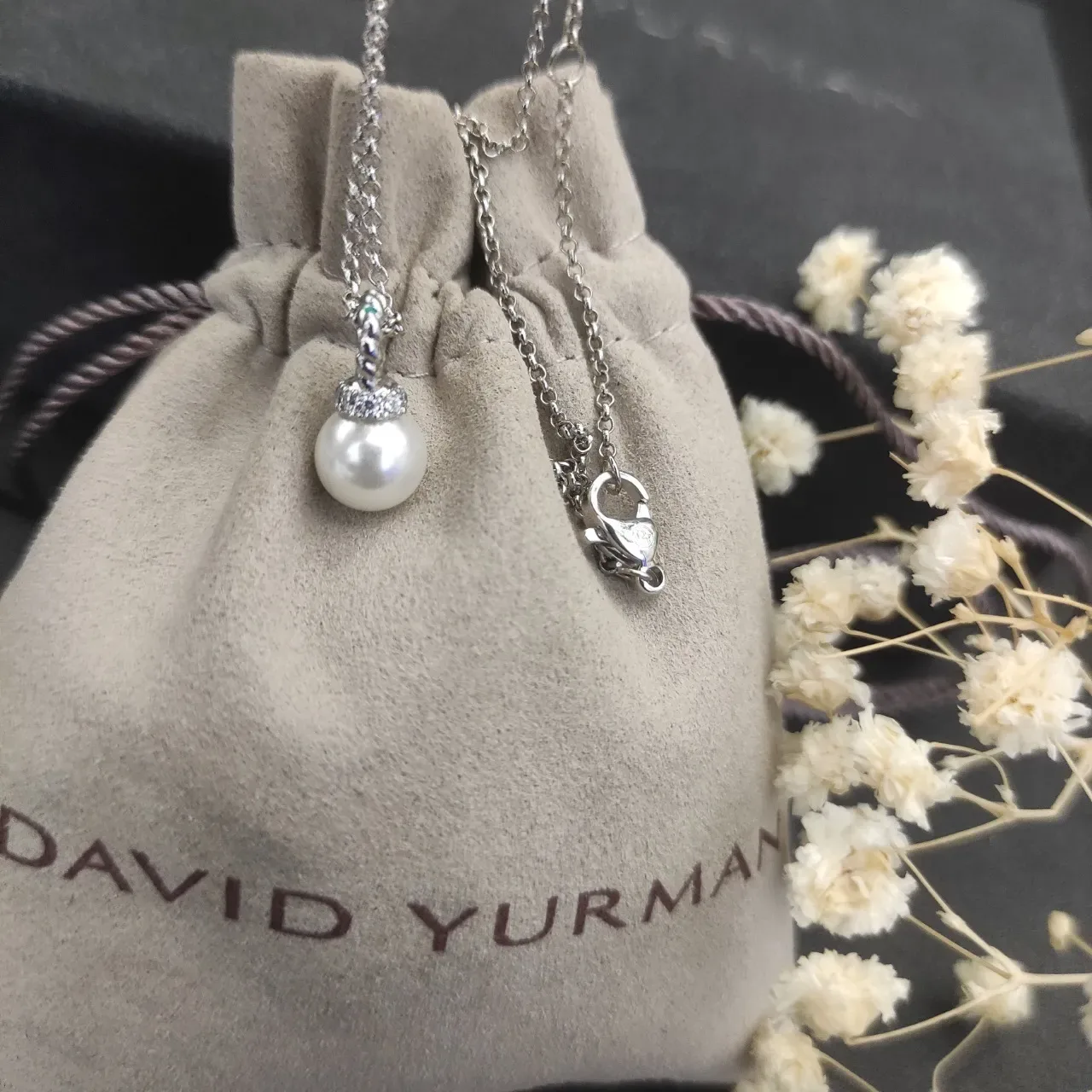 David Yurman Cable Collectibles Silver White Bail Single Pearl Necklace 7