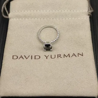 David Yurman चांदी काला ट्विस्टेड केबल बैंड वर्गीय केंद्र पत्थर अंगूठी