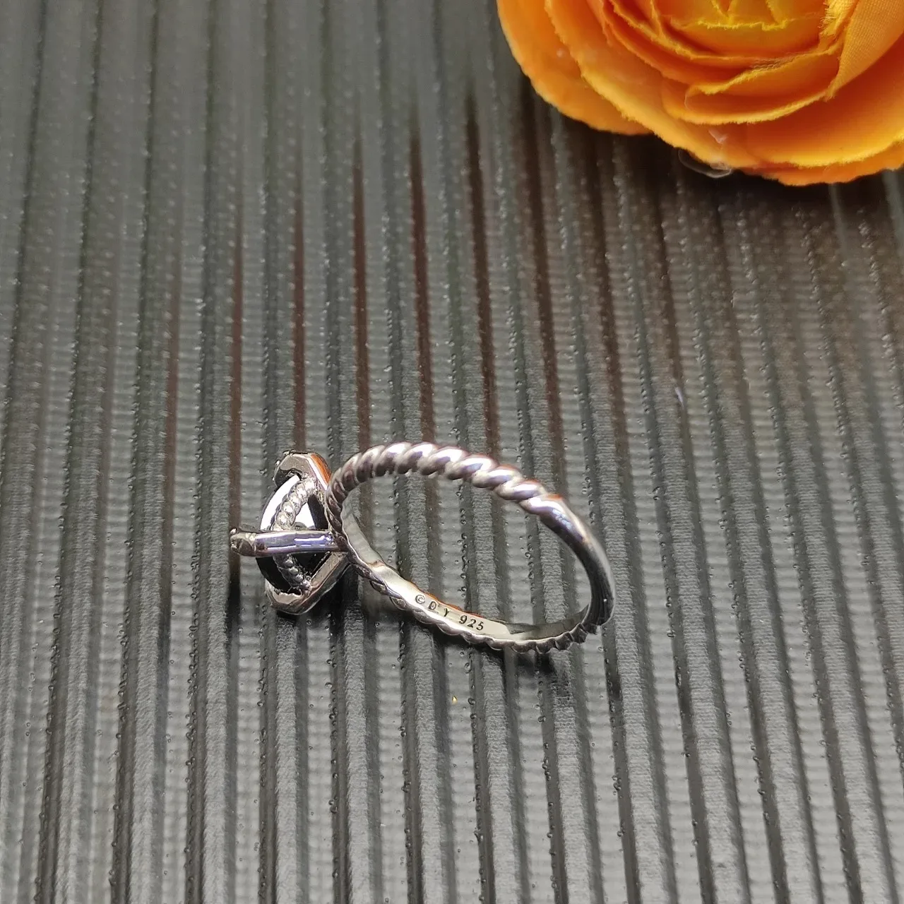 David Yurman Silver Black Twisted Cable Band Square Center Stone Ring 7