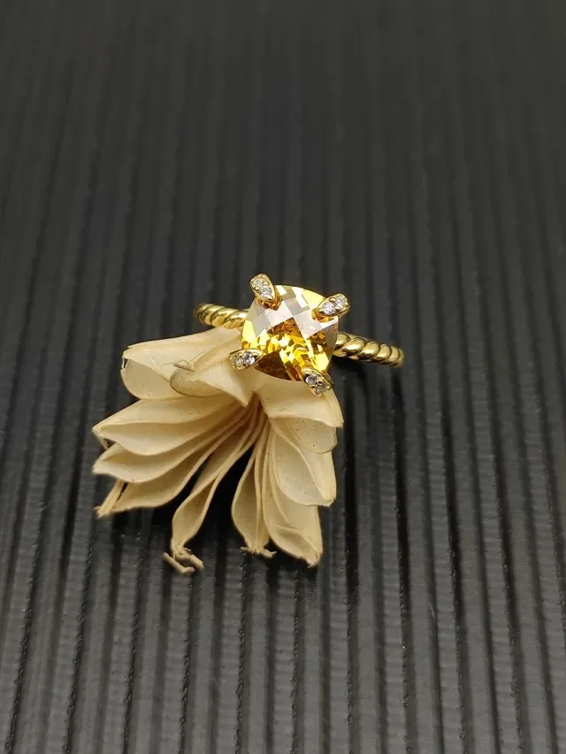 David Yurman Twisted Cable Citrine Solitaire Bague 6