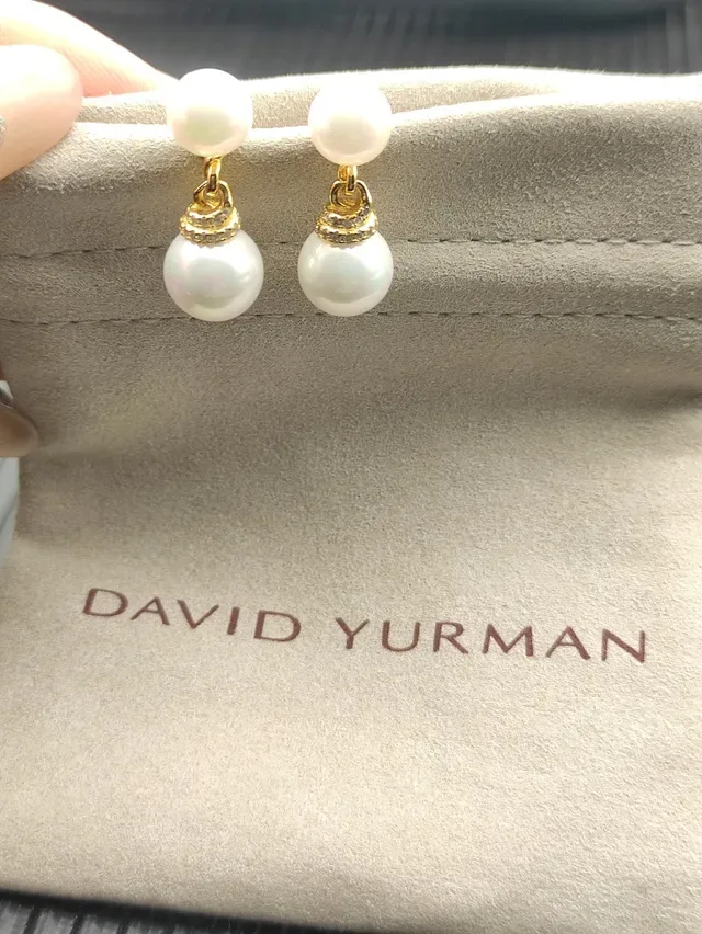 David Yurman White Gold Double-Pearl Drop Metal Earrings 5