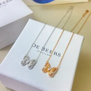 Collier De Beers Argent Or Papillon Pendentif Pavé-Set Pierres Transparentes