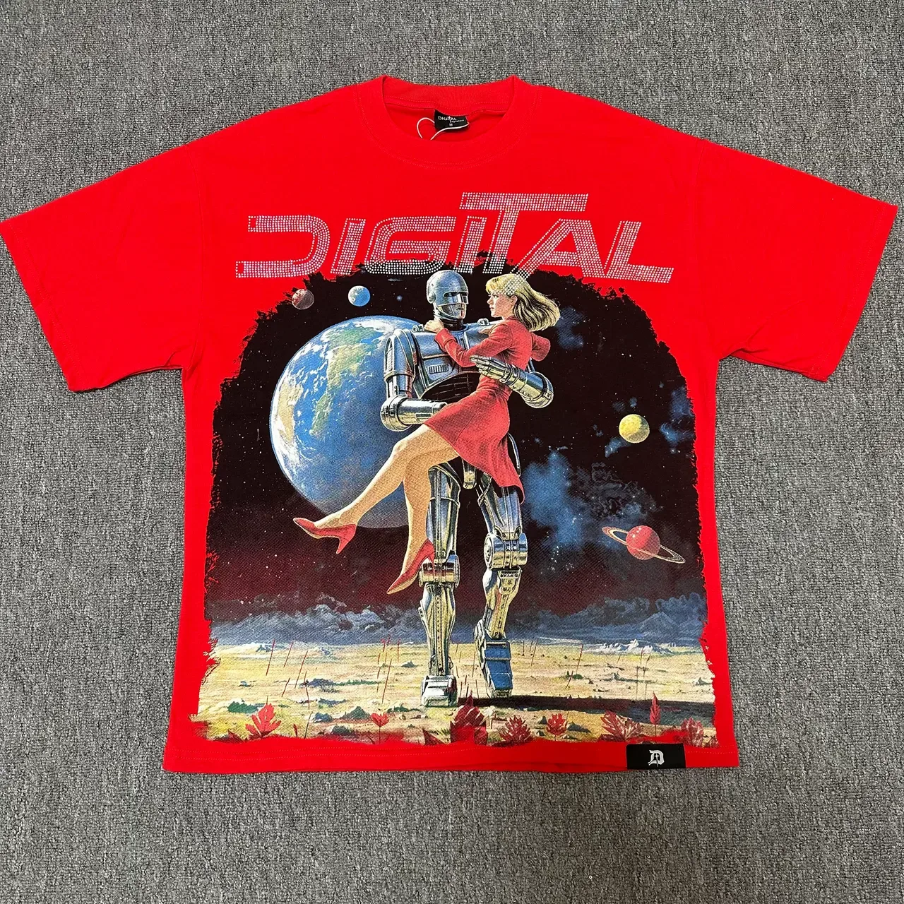 Digital Graphic-Print Red Sci-Fi Illustration T-Shirt 5