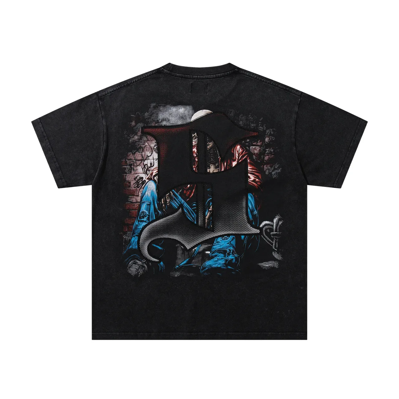 Distressed Black Oversized Graphic Print T-Shirt 4