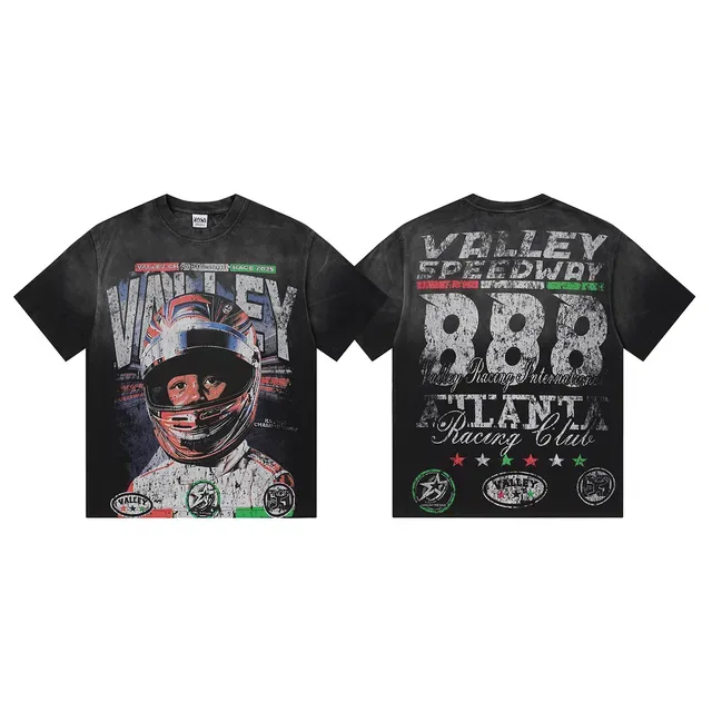 Distressed Racing Helmet Graphic T-Shirt 7