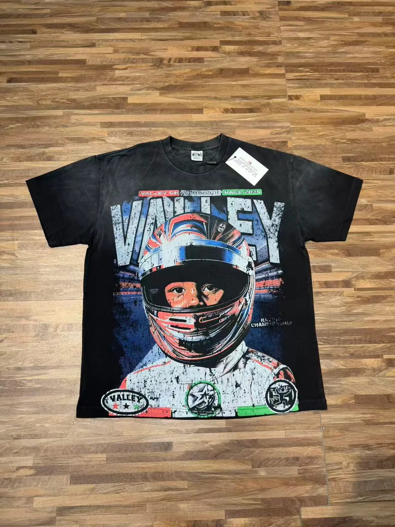 Distressed Racing Helmet Graphic T-Shirt 11
