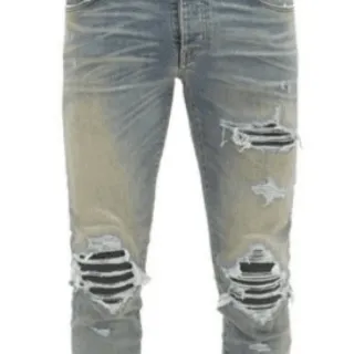 磨损撕裂 Slim-Tapered Stone-Washed 蓝色牛仔裤