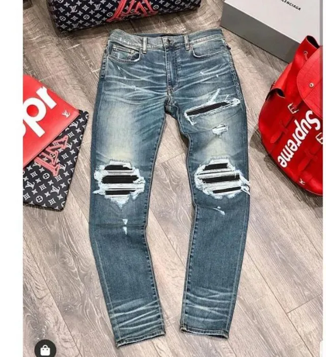 磨损撕裂 Slim-Tapered Stone-Washed 蓝色牛仔裤 2