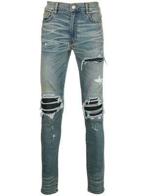 磨损撕裂 Slim-Tapered Stone-Washed 蓝色牛仔裤 3