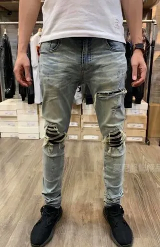 磨损撕裂 Slim-Tapered Stone-Washed 蓝色牛仔裤 7