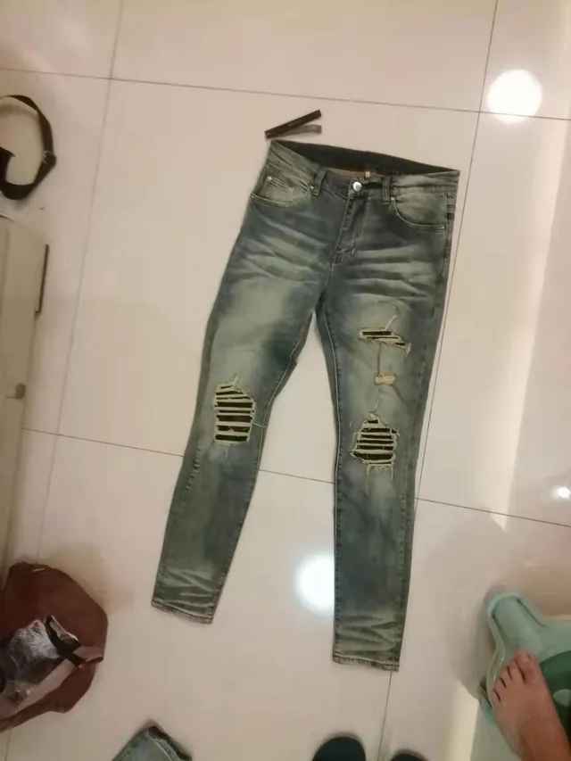 磨损撕裂 Slim-Tapered Stone-Washed 蓝色牛仔裤 10