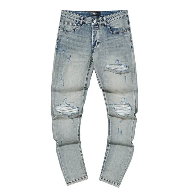 jeans azul light wash distressed slim fit 2