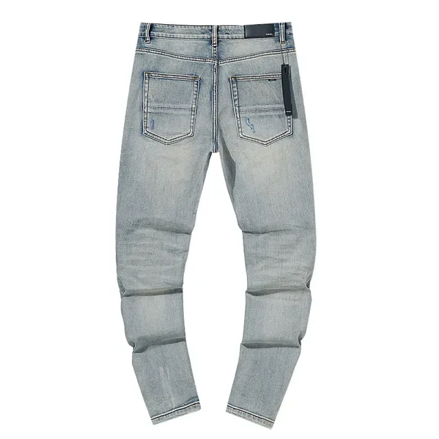 jeans azul light wash distressed slim fit 3
