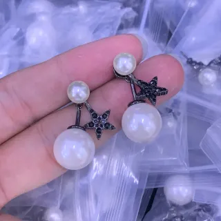 Brincos Pavé Pérolas e Estrelas Dupla Face