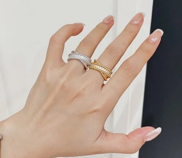 Dual-Tone Beaded Pavé Ring Set Rings 9