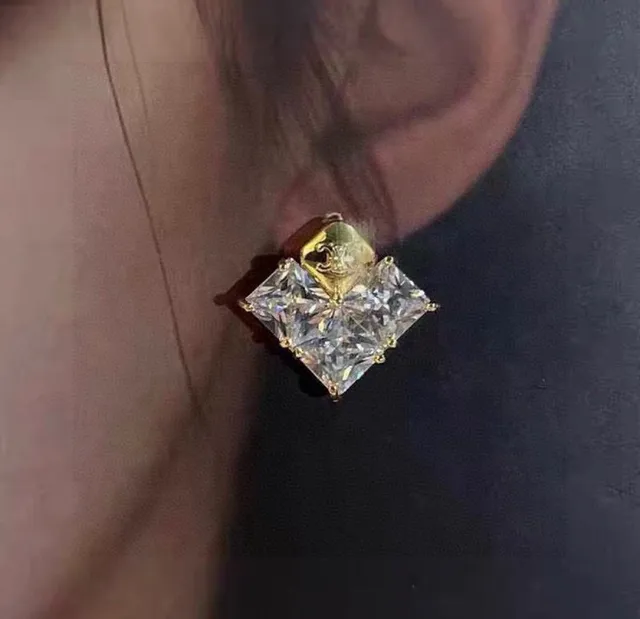 Dual-Tone Square-Cut Crystal Stud Earrings 6