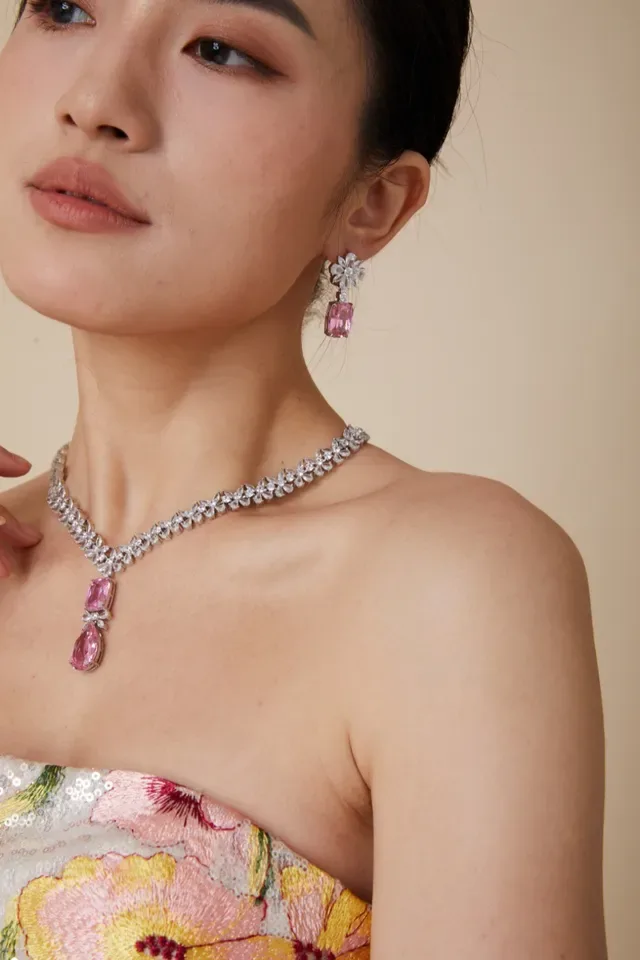 Floral Cluster and Rectangular Faceted Drop Earrings 4